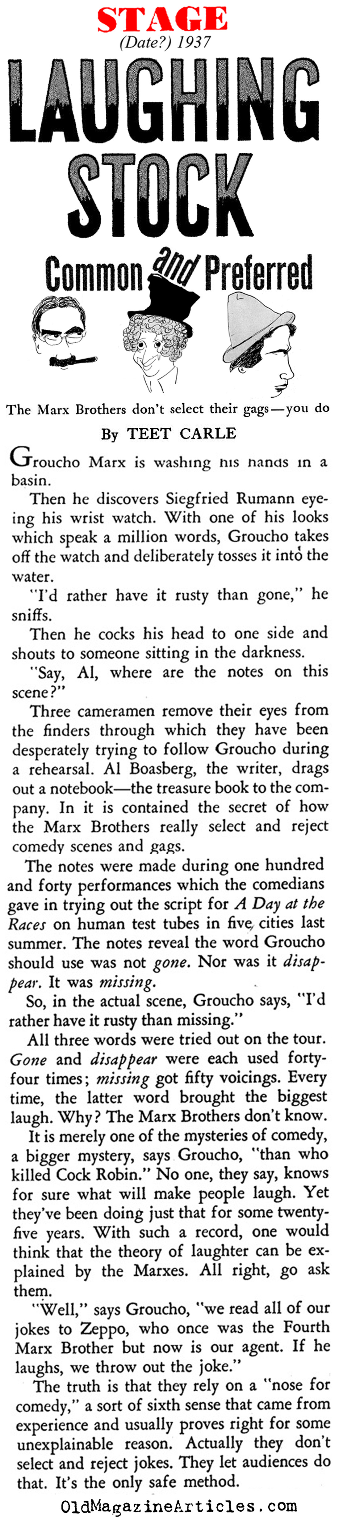 The Marx Brothers & the Joke Development Process (Stage Magazine, 1937)