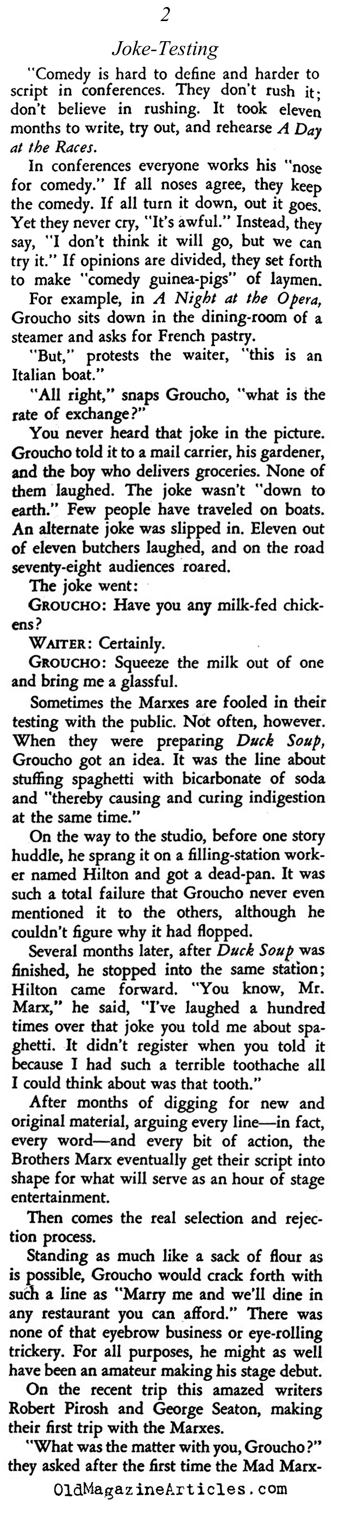 The Marx Brothers & the Joke Development Process (Stage Magazine, 1937)