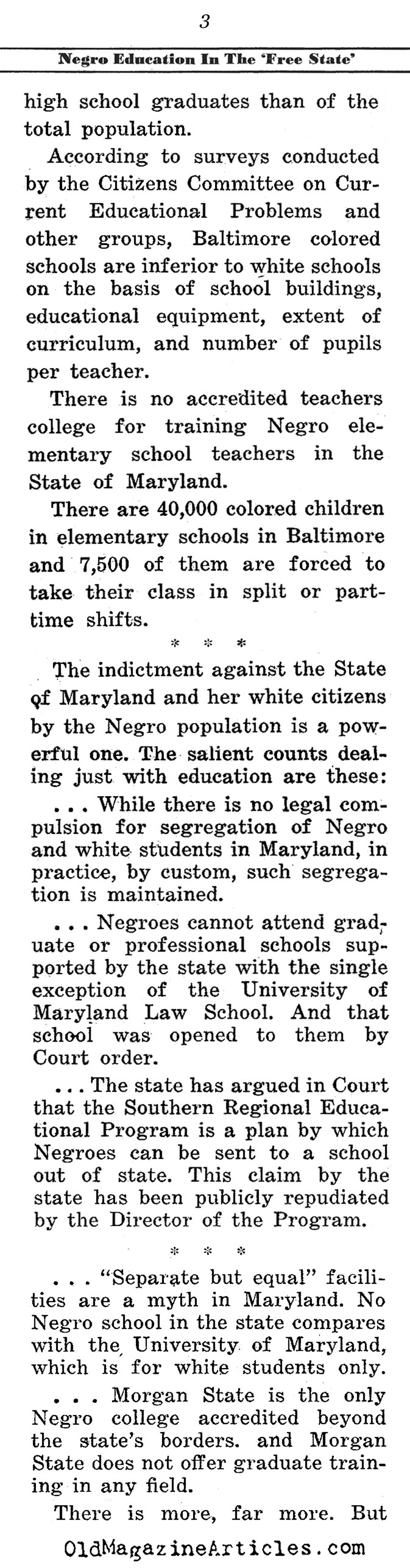 Racism in ''The Old Line State'' (The Diamond Back, 1950)