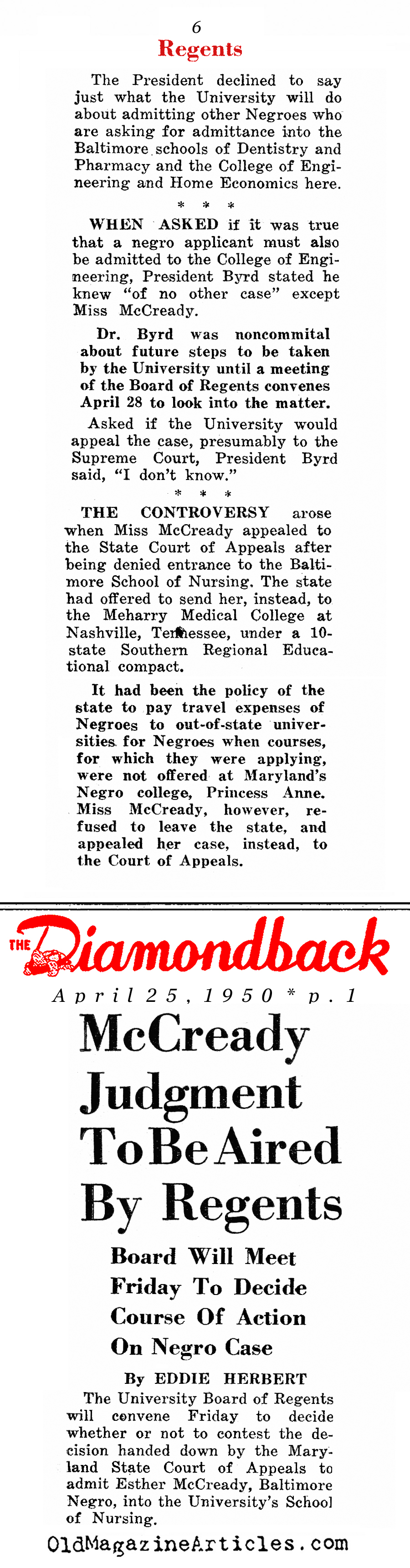 Racism in ''The Old Line State'' (The Diamond Back, 1950)