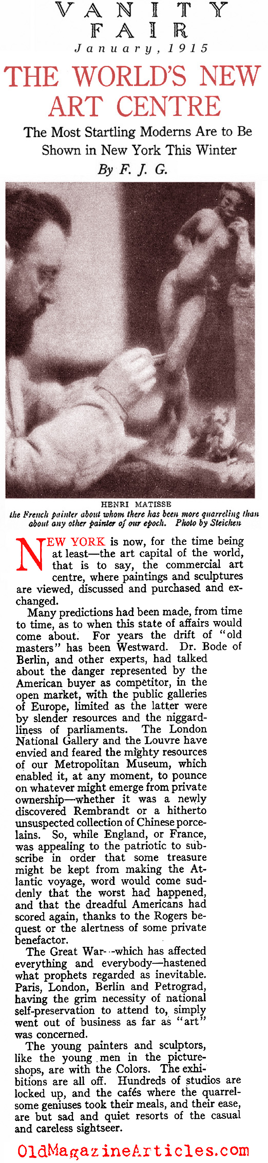 Henri Matisse Viewing in New York  (Vanity Fair, 1915)