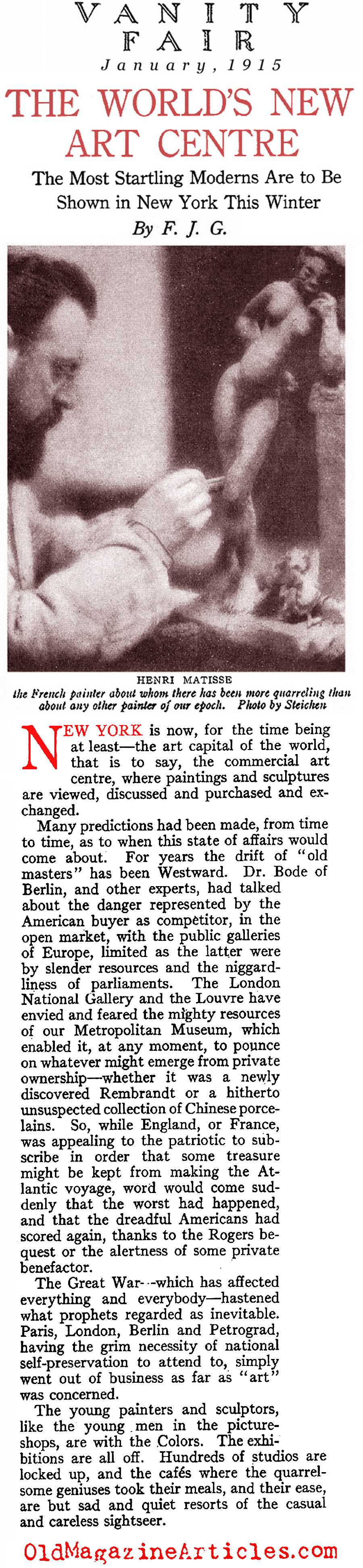 Henri Matisse Viewing in New York  (Vanity Fair Magazine, 1915)