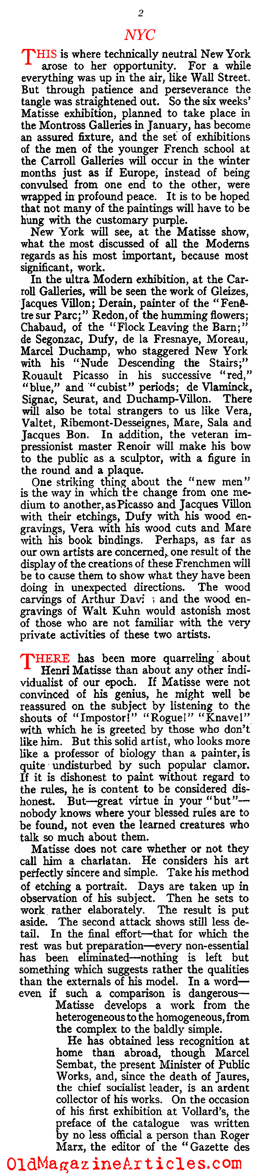 Henri Matisse Viewing in New York  (Vanity Fair Magazine, 1915)