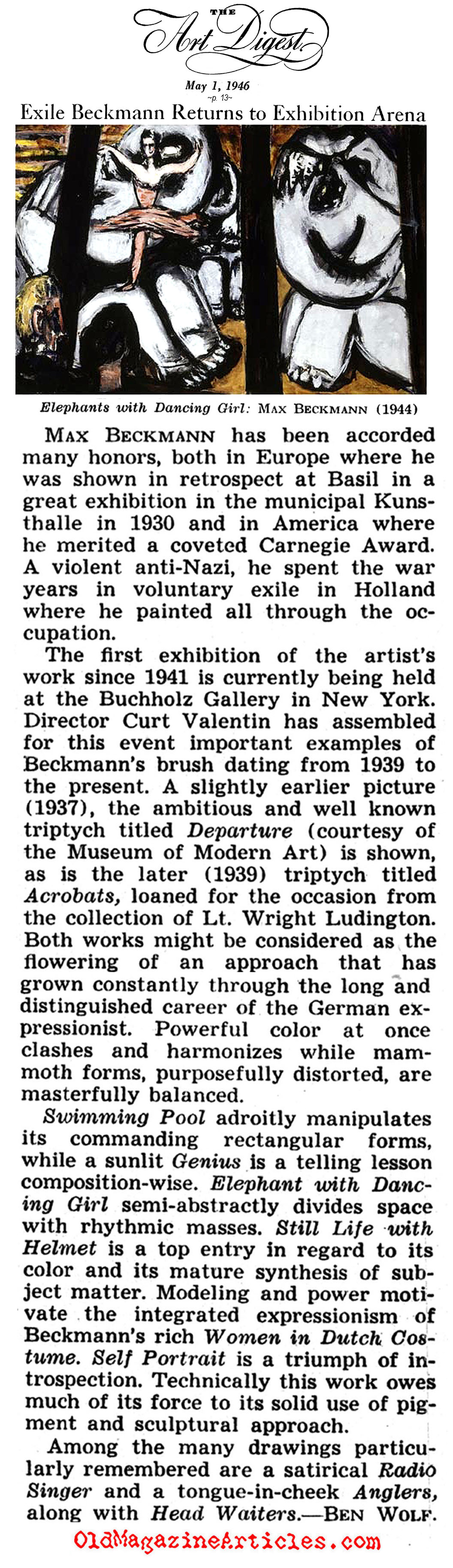Max Beckman Since the War (Art Digest Magazine, 1946)