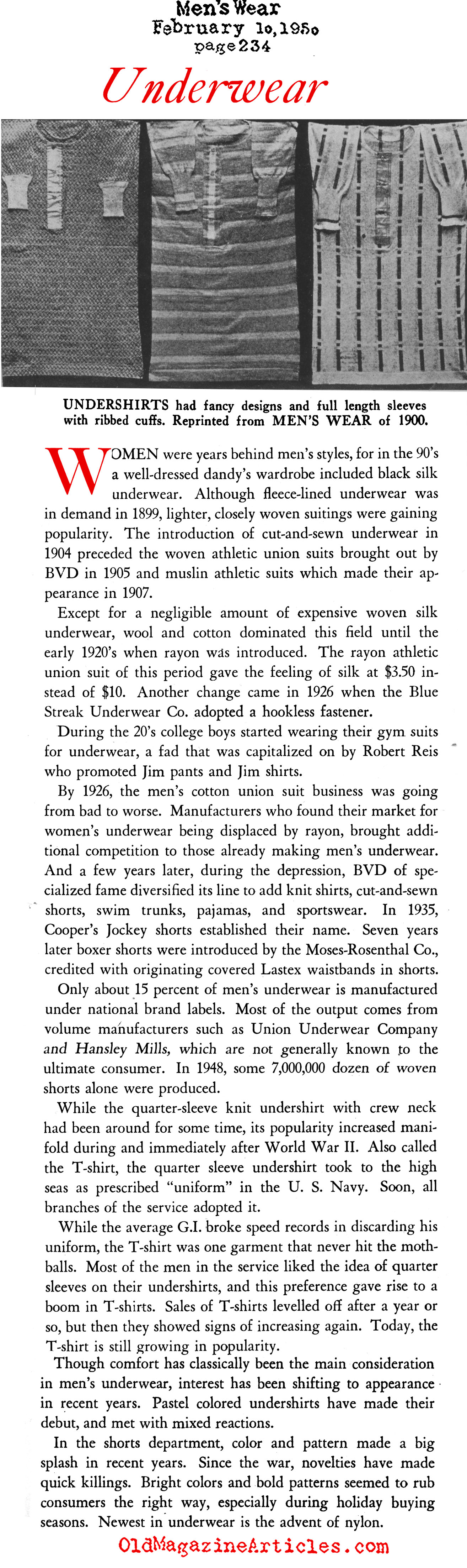 The Elegant Story of Men's Undergarments: 1890 - 1950 (Men's Wear, 1950)