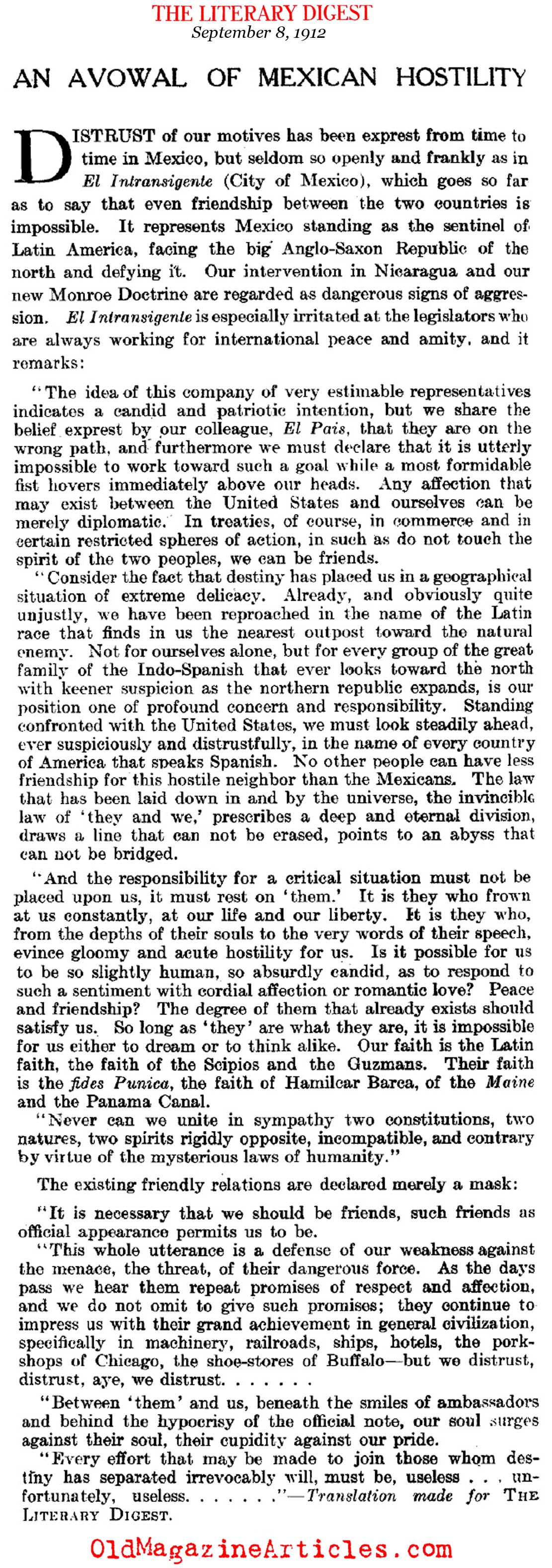 Mexican Hatred of the United States (Literary Digest, 1912)