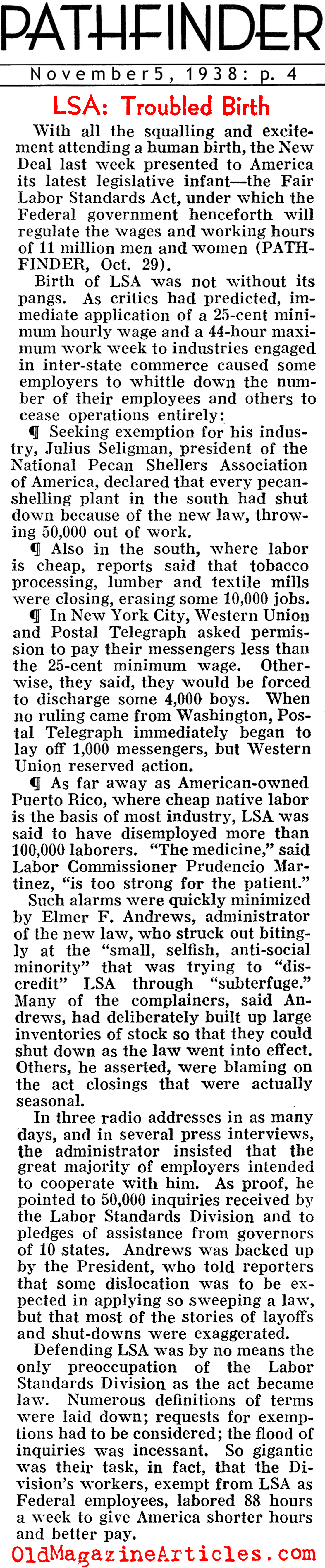 The Wages and Hours Bill (Pathfinder Magazine, 1937, 1938)