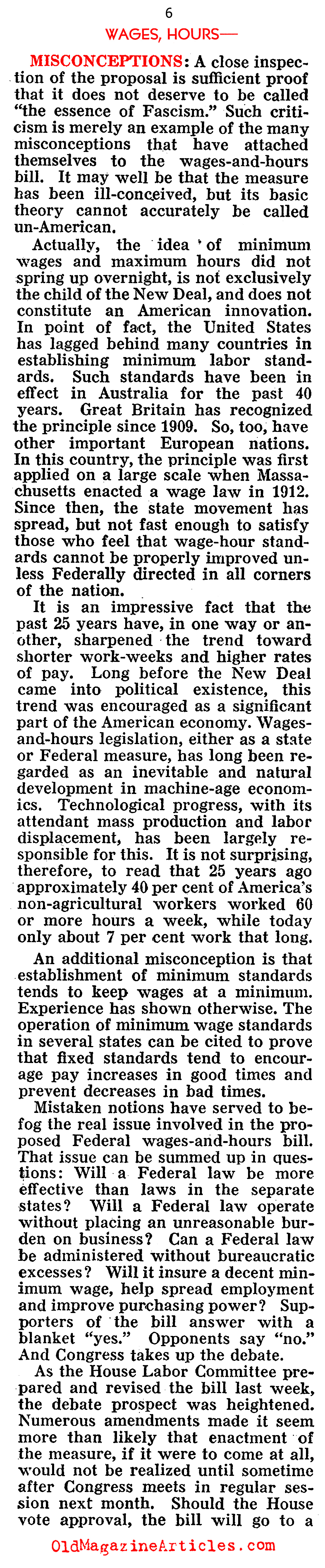 The Wages and Hours Bill (Pathfinder Magazine, 1937, 1938)