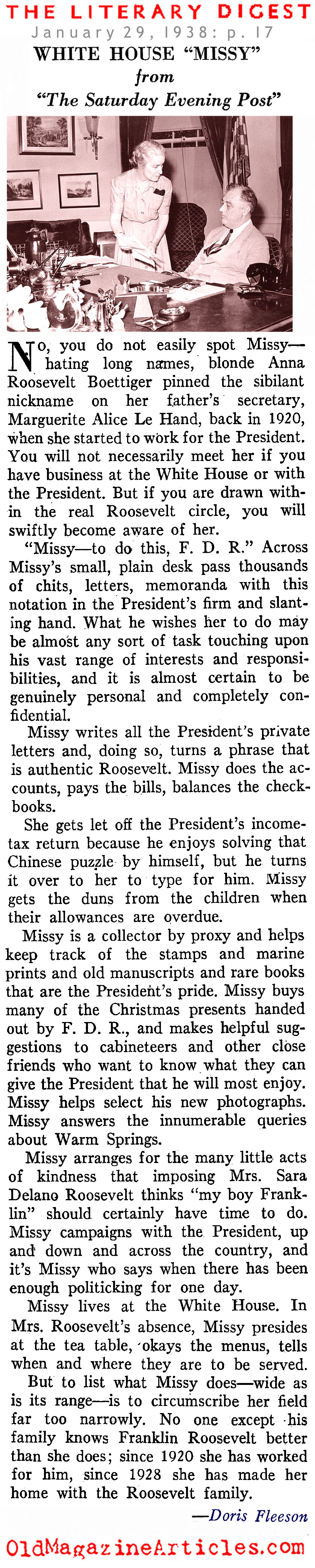 His Female Chief-of-Staff (Literary Digest, 1938)
