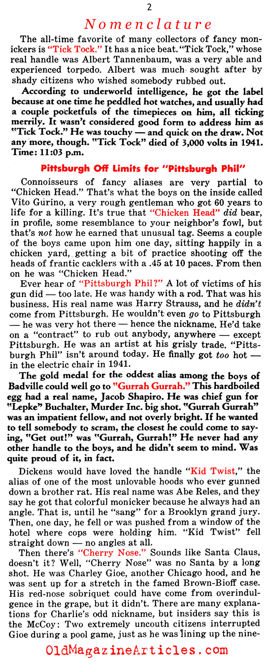 Mobsters and Their Nick-Names (Confidential Magazine, 1958)