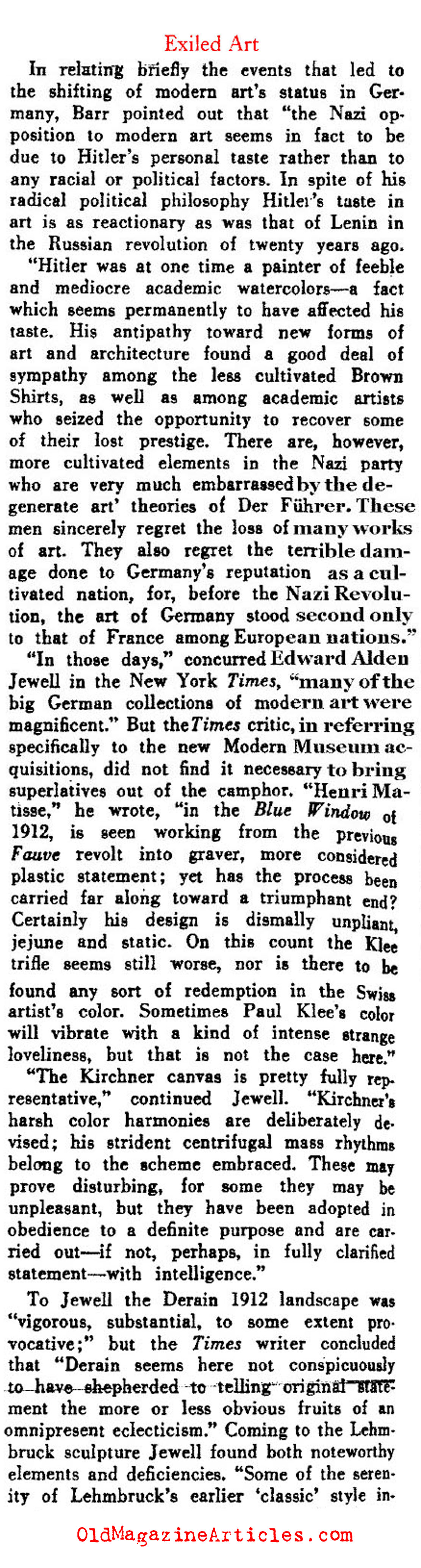 MoMA Purchased Paintings from the Degenerate Art Exhibit (Art Digest Magazine, 1939)