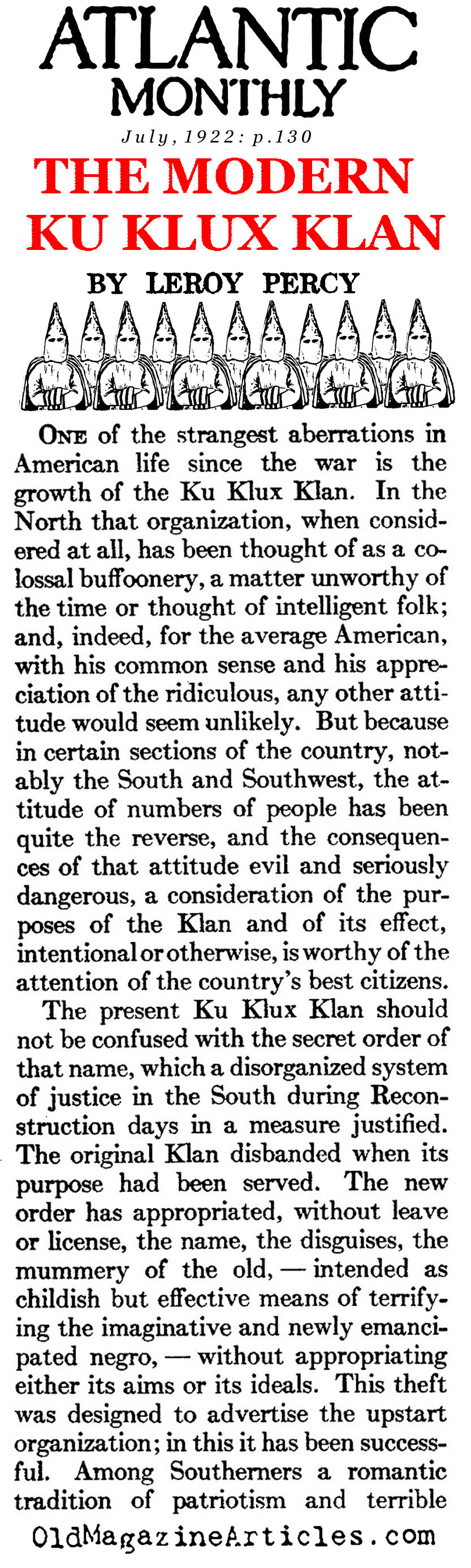 The Modern Klan (Atlantic Monthly, 1922)