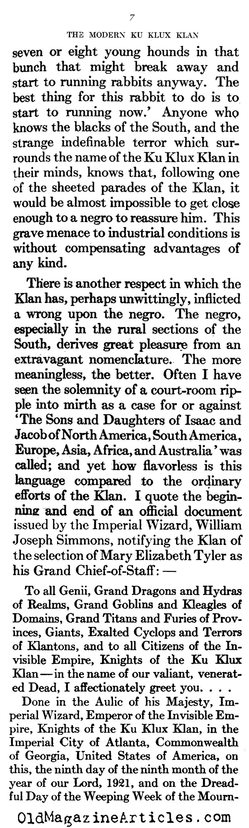 The Modern Klan (Atlantic Monthly, 1922)