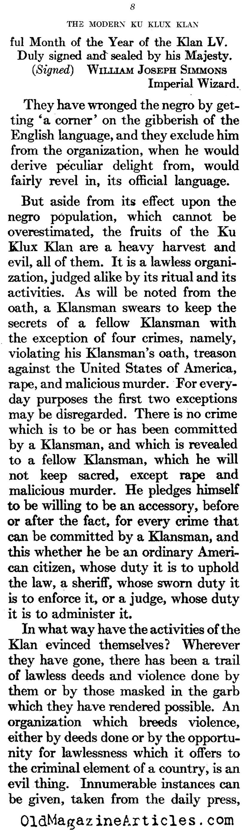 The Modern Klan (Atlantic Monthly, 1922)