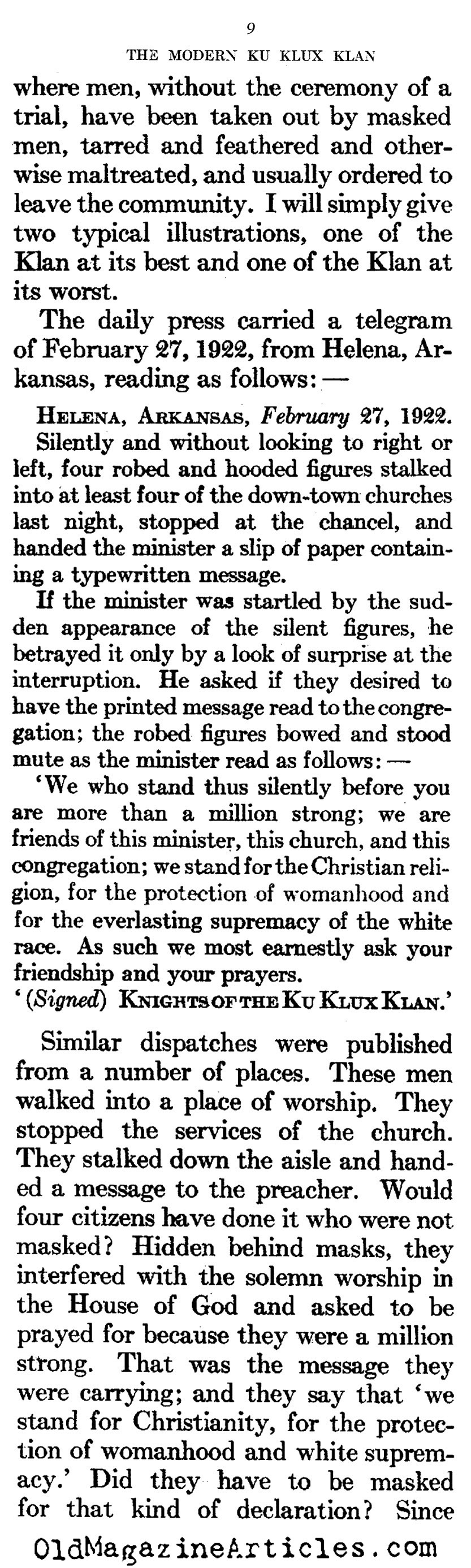 The Modern Klan (Atlantic Monthly, 1922)