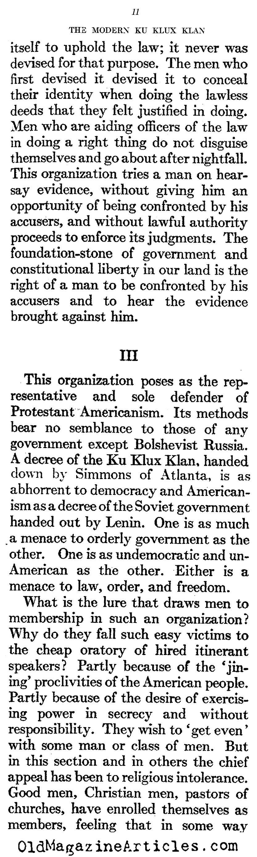 The Modern Klan (Atlantic Monthly, 1922)