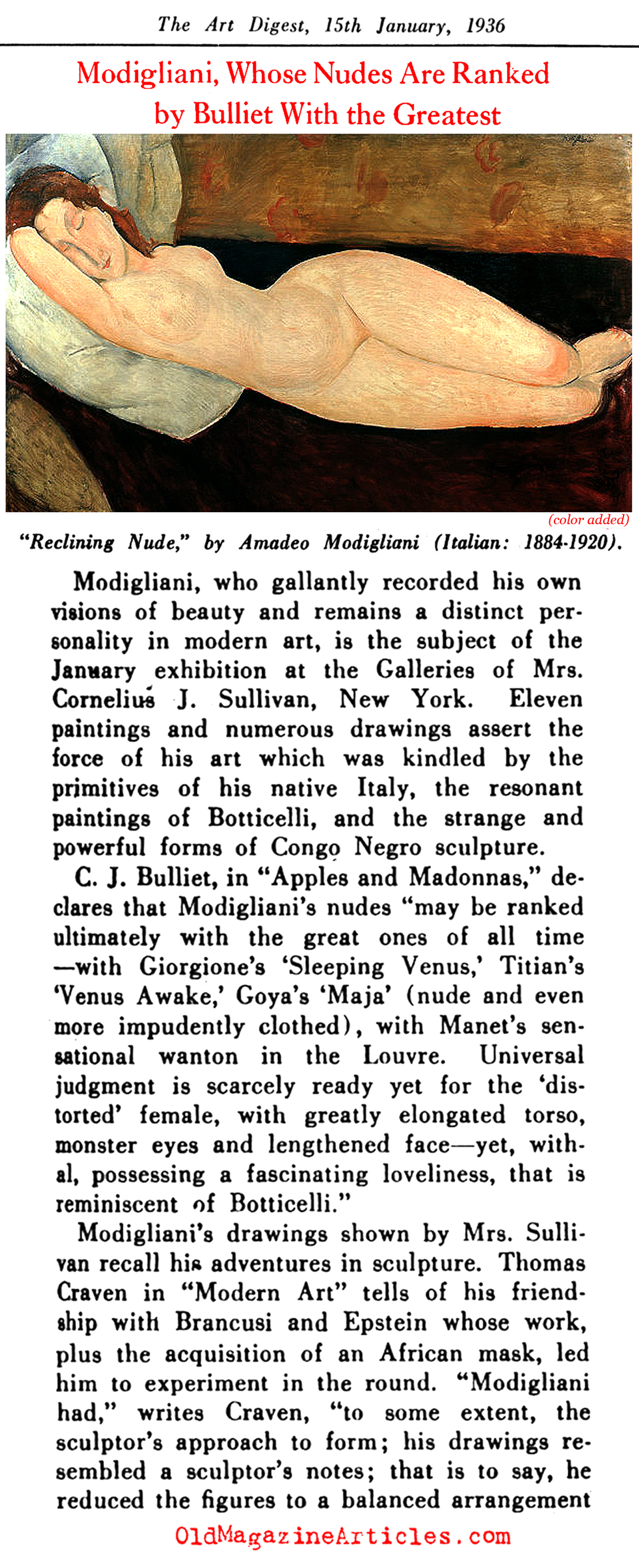 Modigliani: Appreciated at Last (Art Digest, 1936)