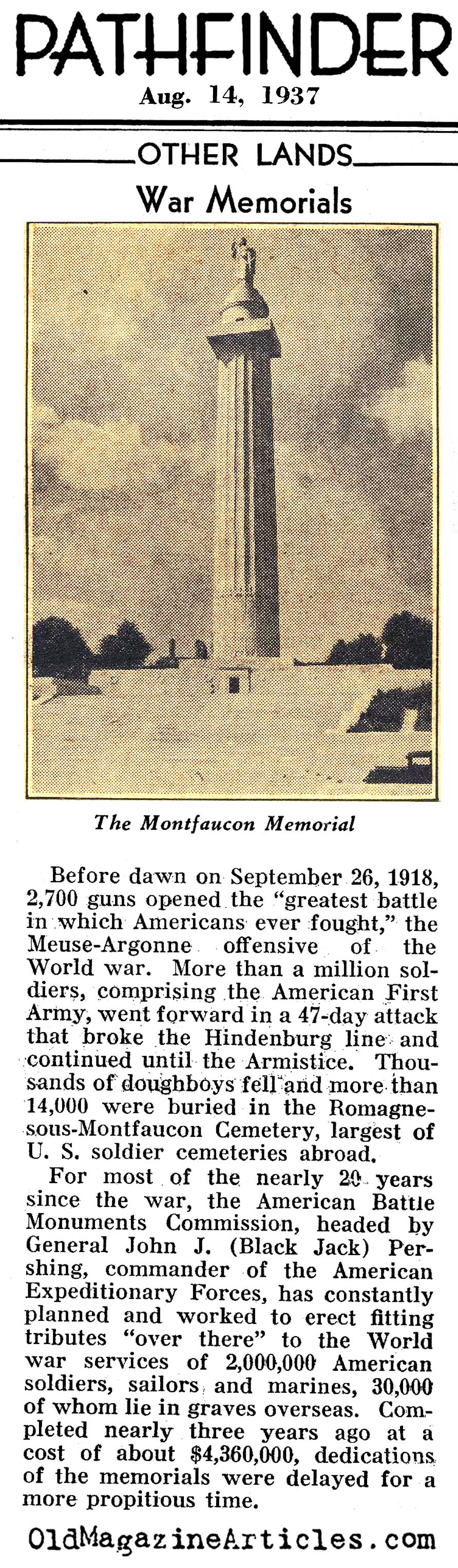 The Monument at Montfaucon (Pathfinder Magazine, 1937)