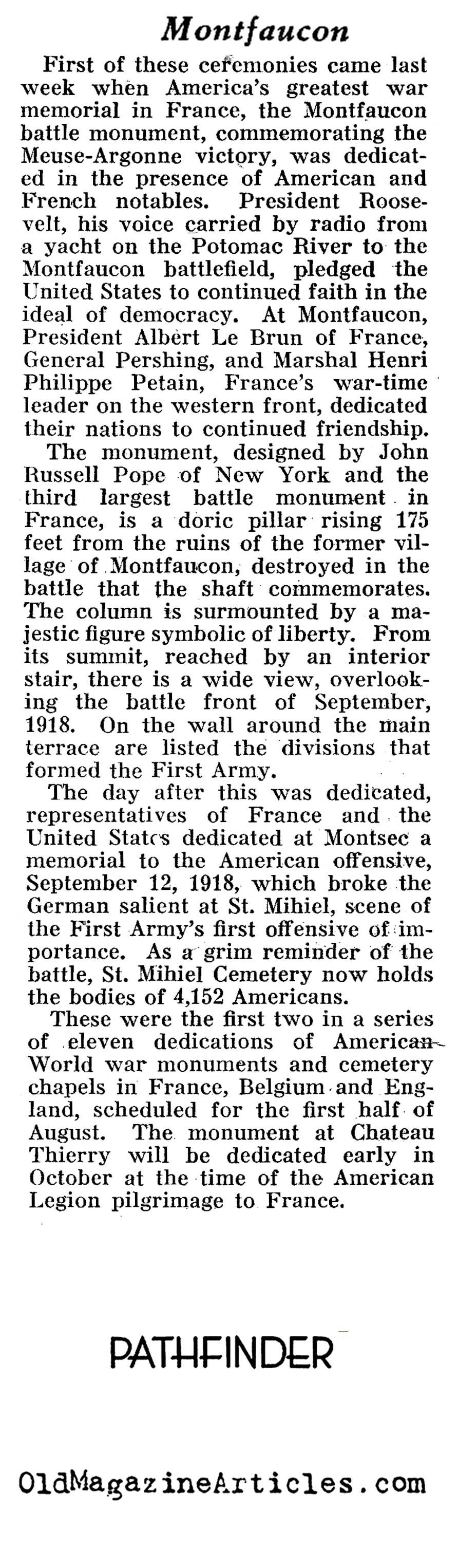 The Monument at Montfaucon (Pathfinder Magazine, 1937)