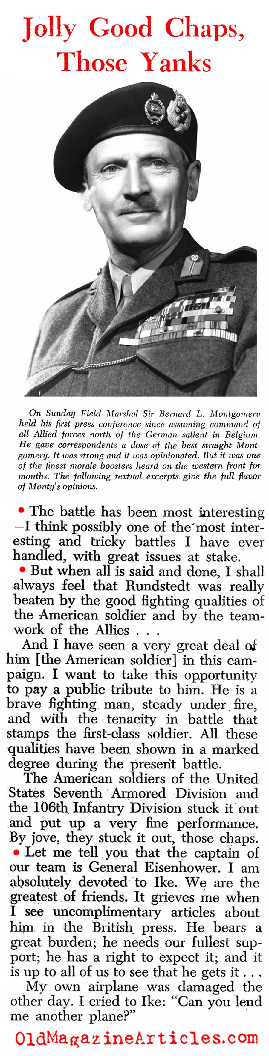 Kind Words from Field Marshall Montgomery (Newsweek Magazine, 1945)