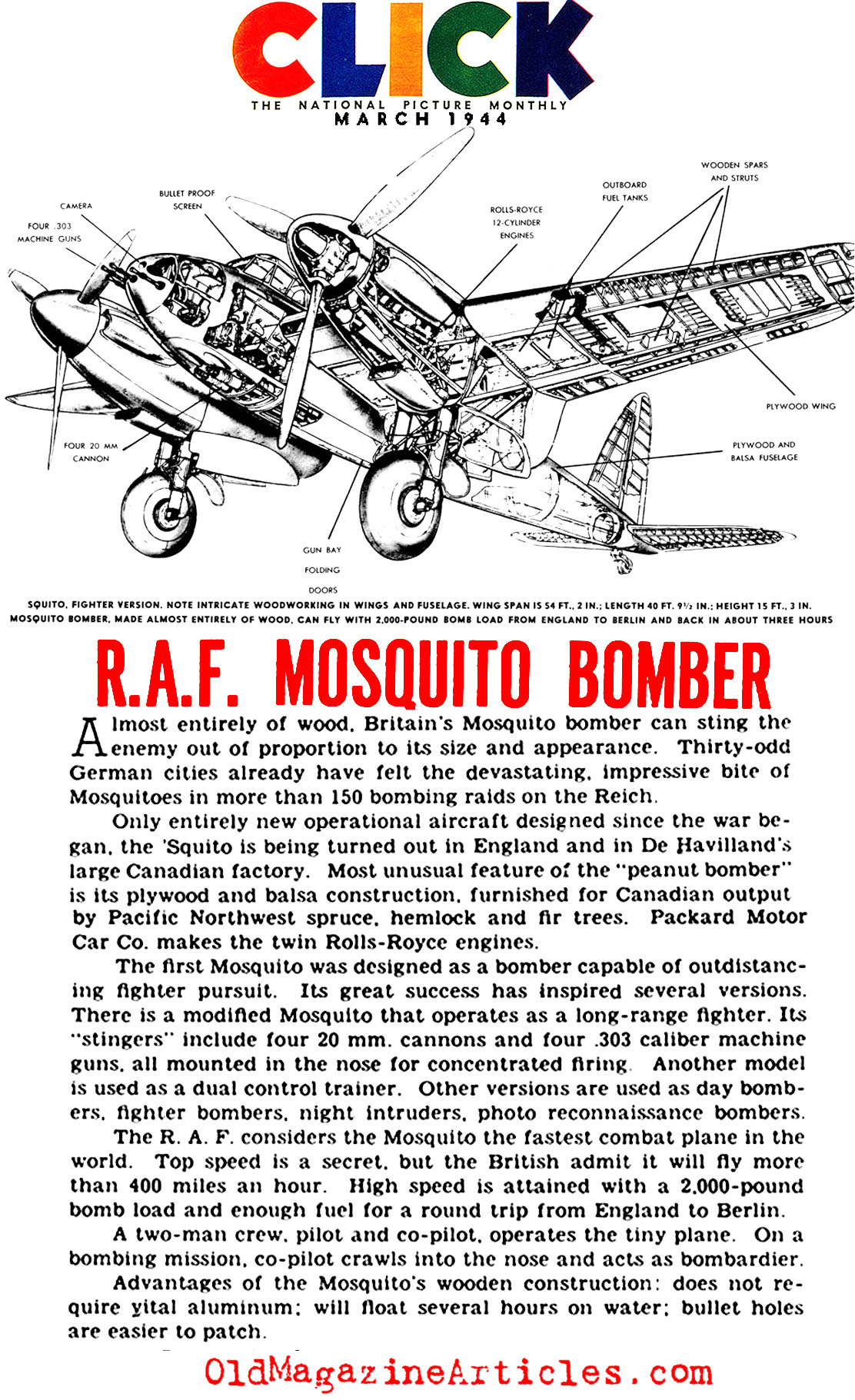The R.A.F.  Mosquito-Bomber (Click Magazine, 1944)