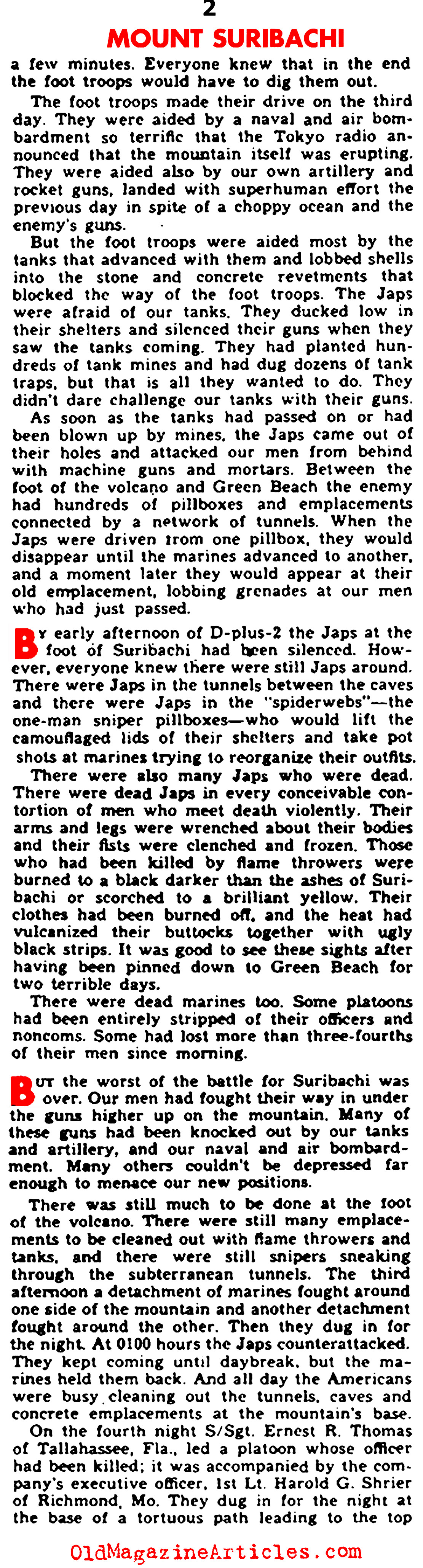 The Battle of Iwo Jima and the First Flag Raising on Mount Suribachi (Yank Magazine, 1945)
