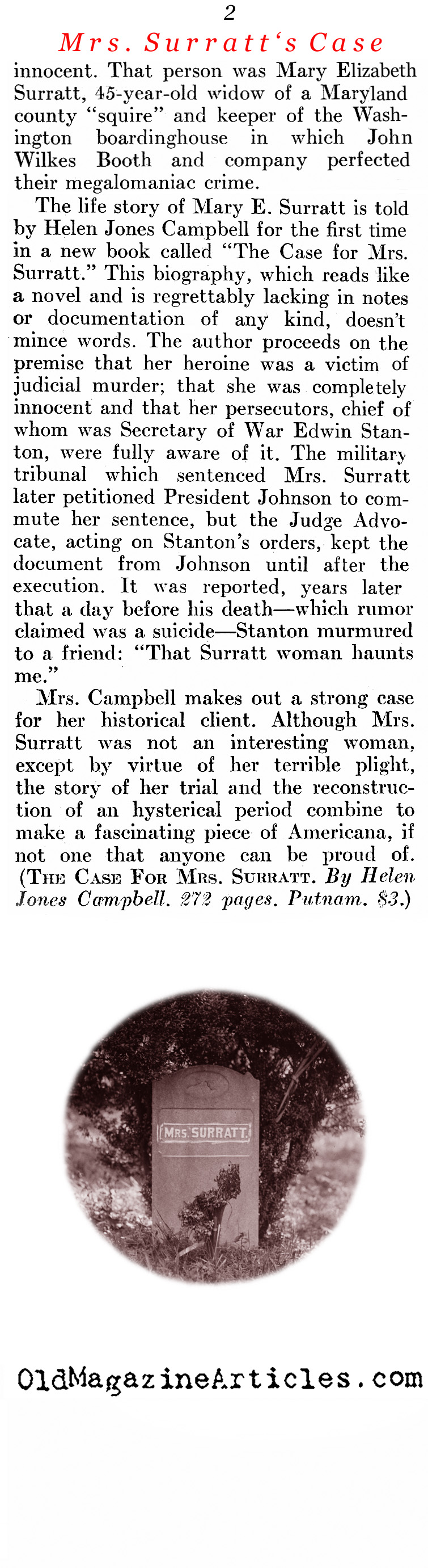 Was Mrs. Surratt Innocent? (Newsweek Magazine, 1943)