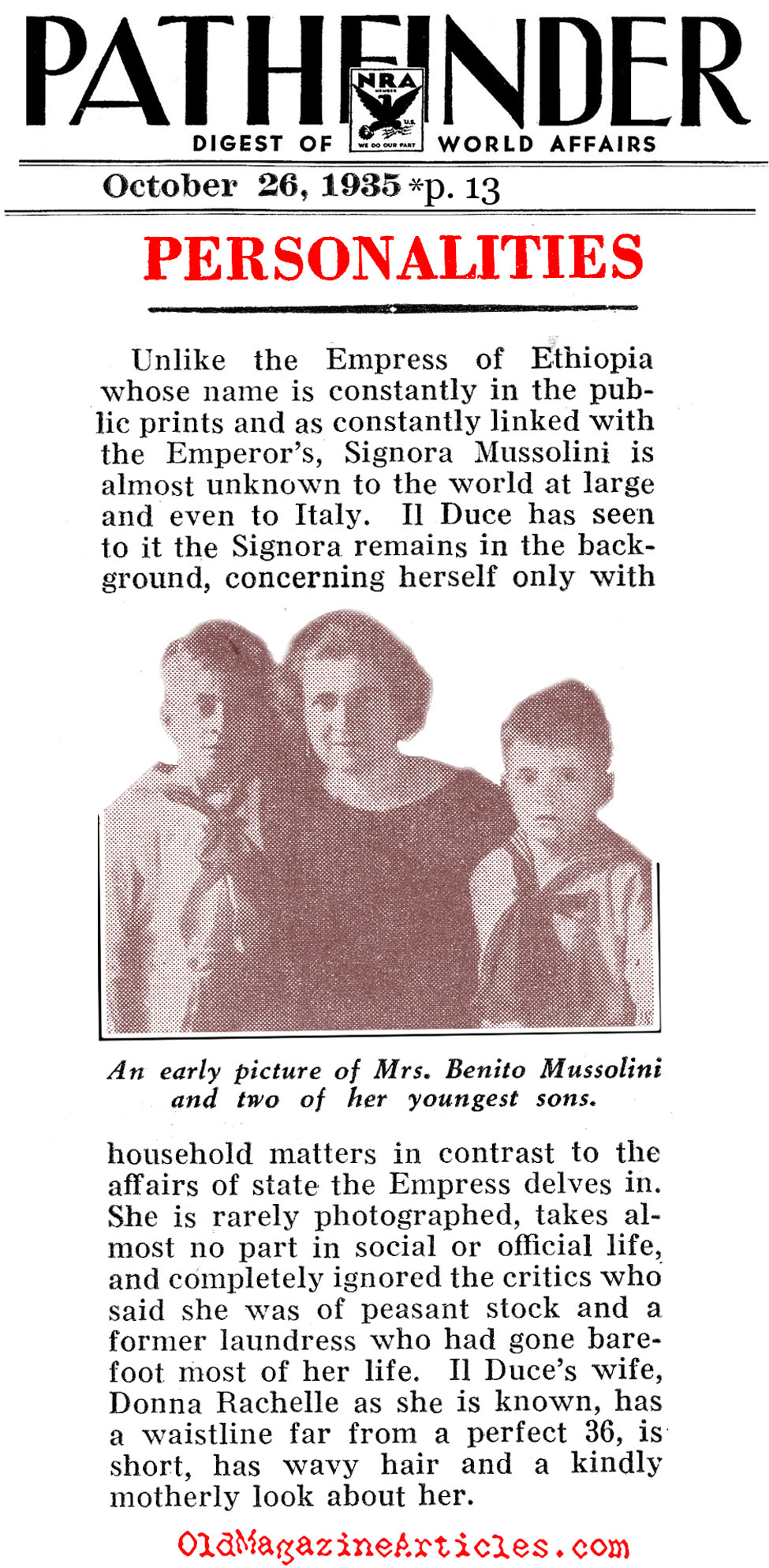 Mrs. Il Duce (Pathfinder Magazine, 1935)