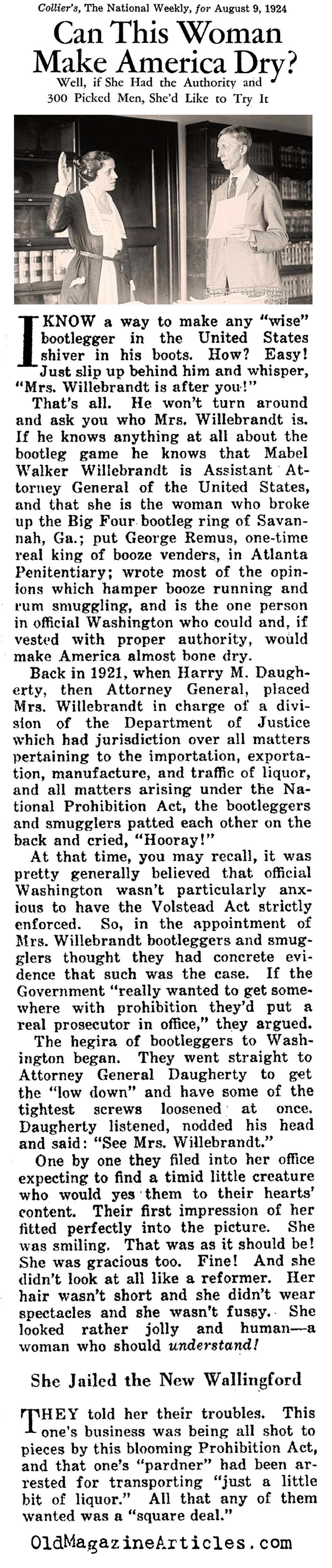 Mabel Walker Willebrandt Takes On Prohibition (Collier's Magazine, 1924)