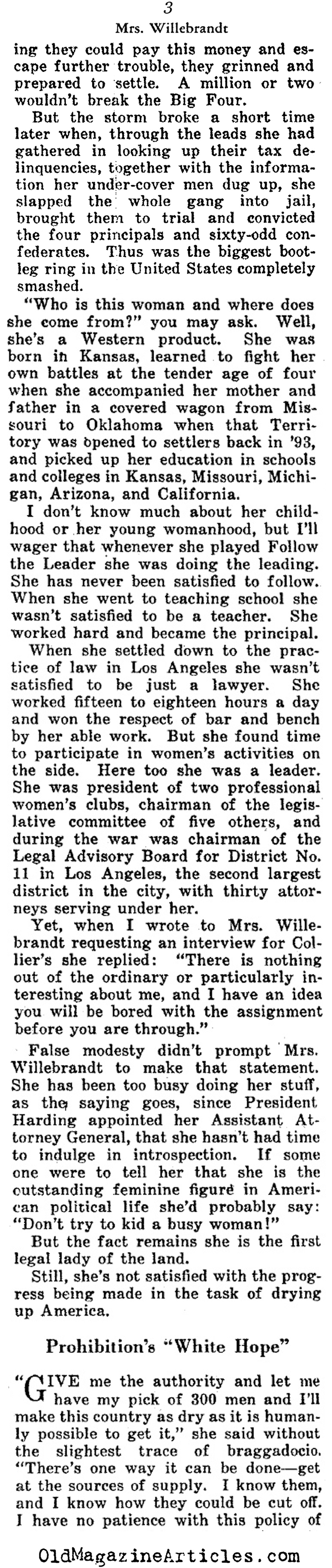 Mabel Walker Willebrandt Takes On Prohibition (Collier's Magazine, 1924)