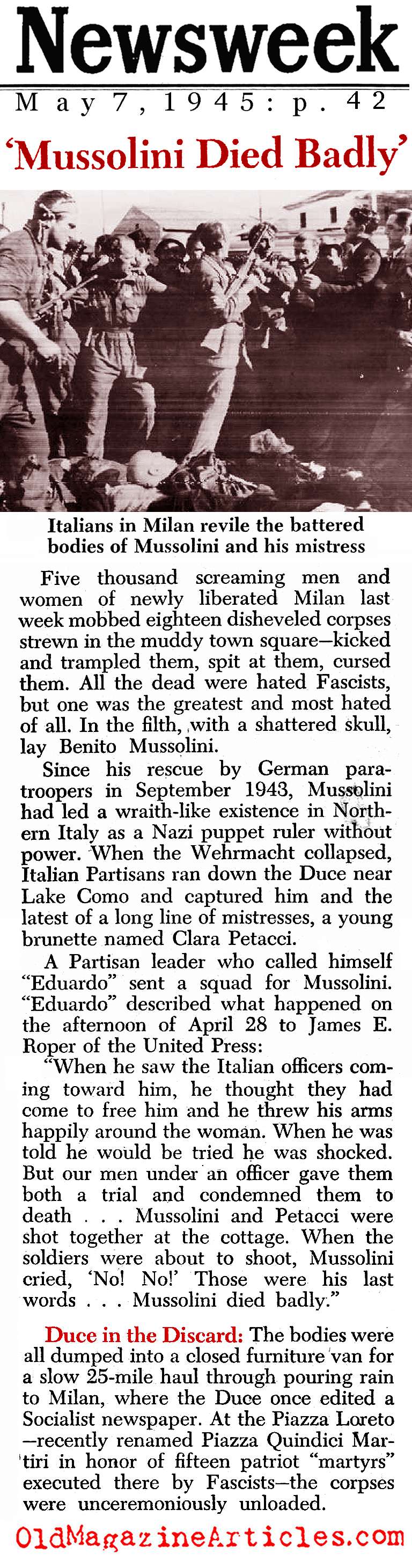 He Died Badly (Newsweek Magazine, 1945)