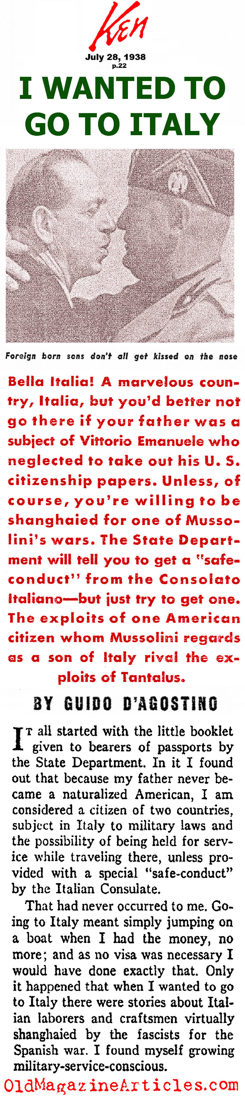 Mussolini and the Italian Expatriots (Ken Magazine, 1938)