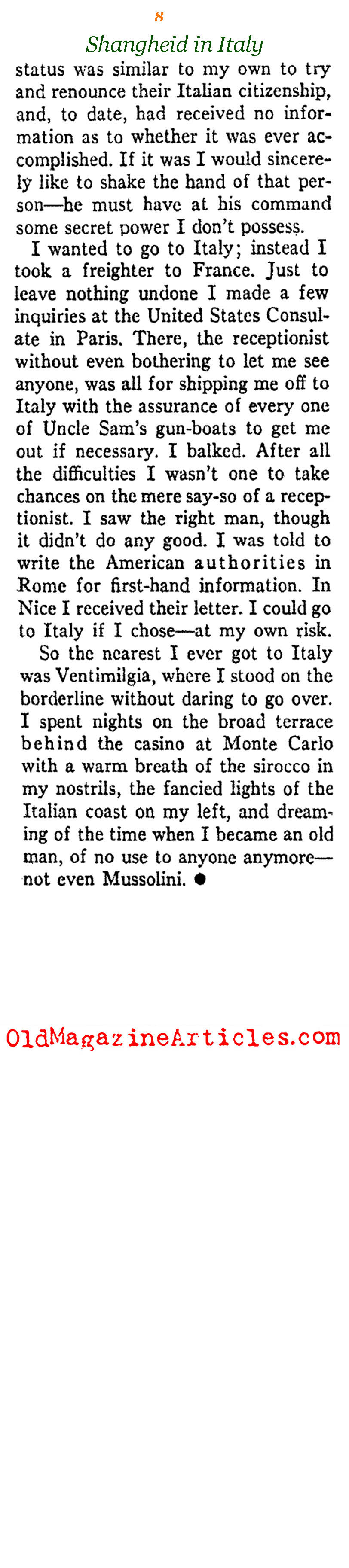 Mussolini and the Italian Expatriots (Ken Magazine, 1938)