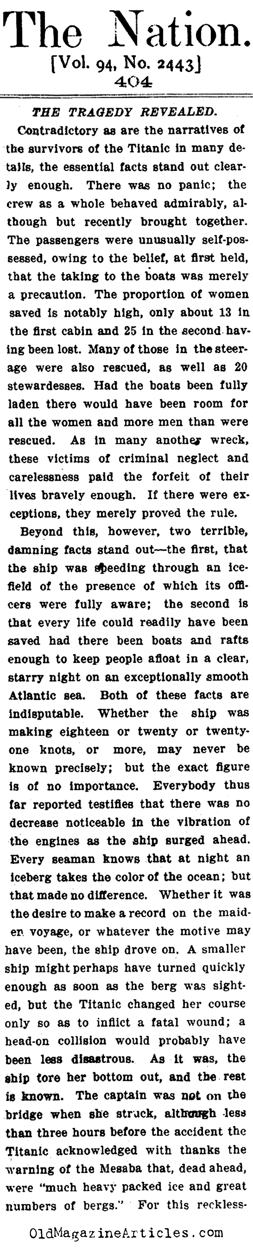 The <em>Titanic</em> Disaster (The Nation, 1912)