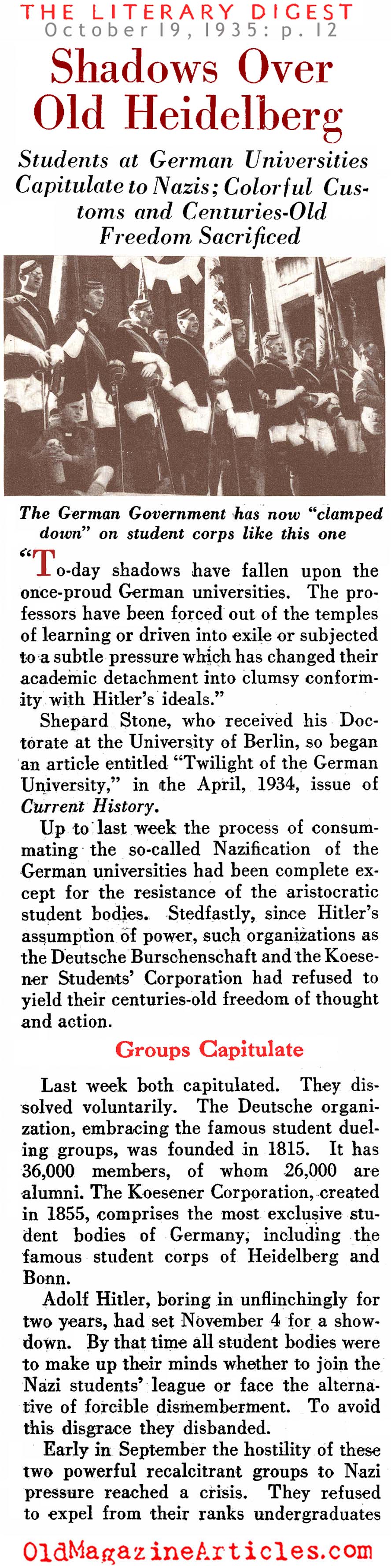 The Universities Under Hitler (Literary Digest, 1935)