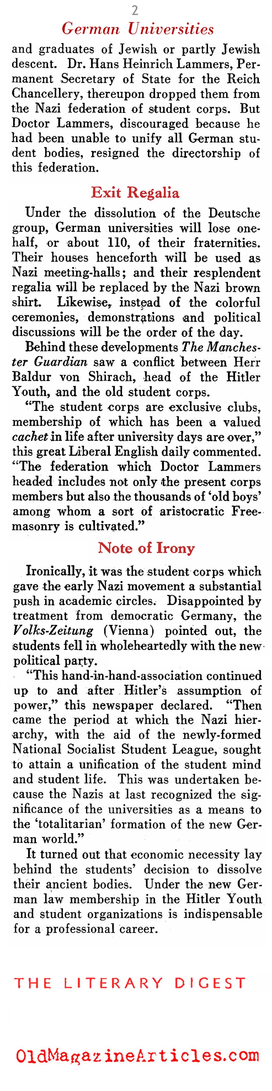The Universities Under Hitler (Literary Digest, 1935)