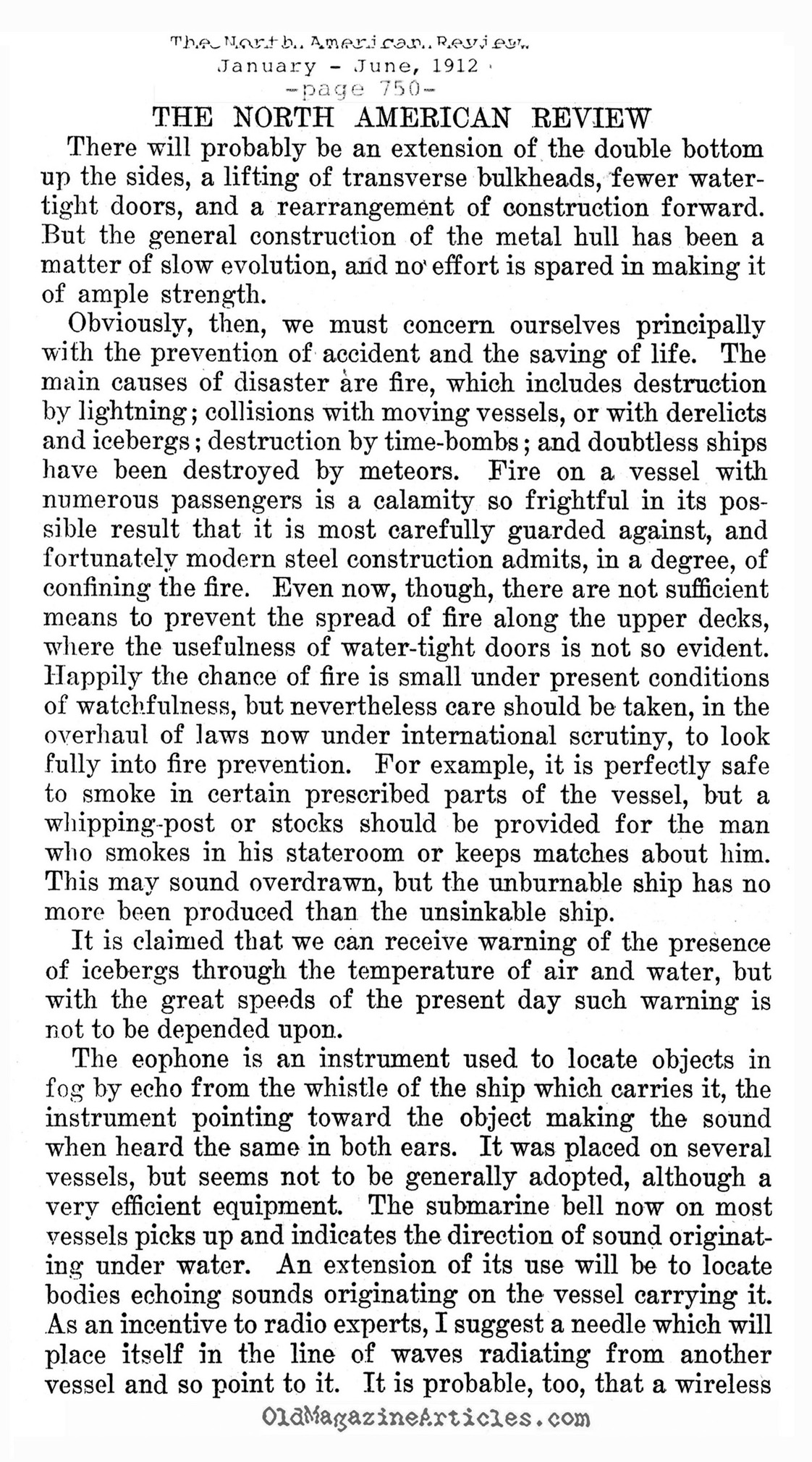 <em>Titanic</em> Didn't Have to Sink  (The North American Review, 1912)