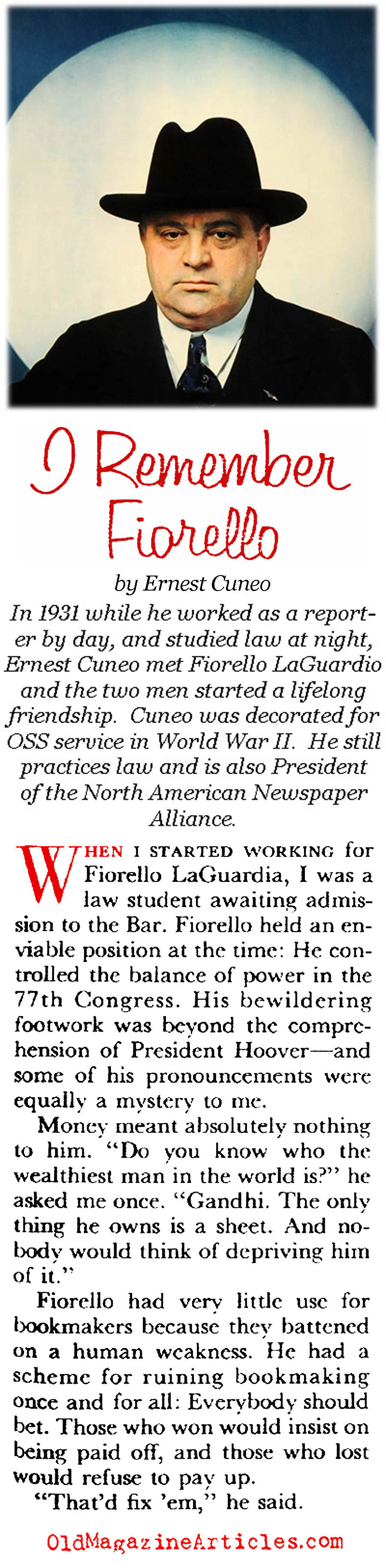 Mayor Fiorello LaGuardia (Coronet Magazine, 1956)