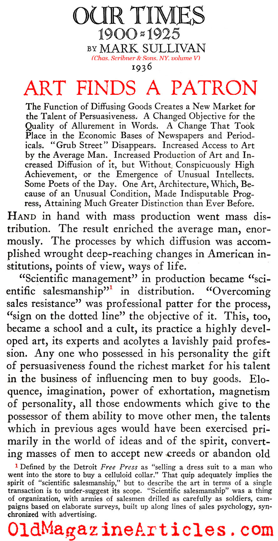 ''Art Finds A Patron'' (Our Times, 1936)