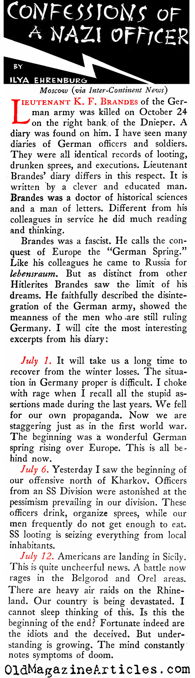 ''Confessions of a Nazi Officer'' (New Masses, 1944)