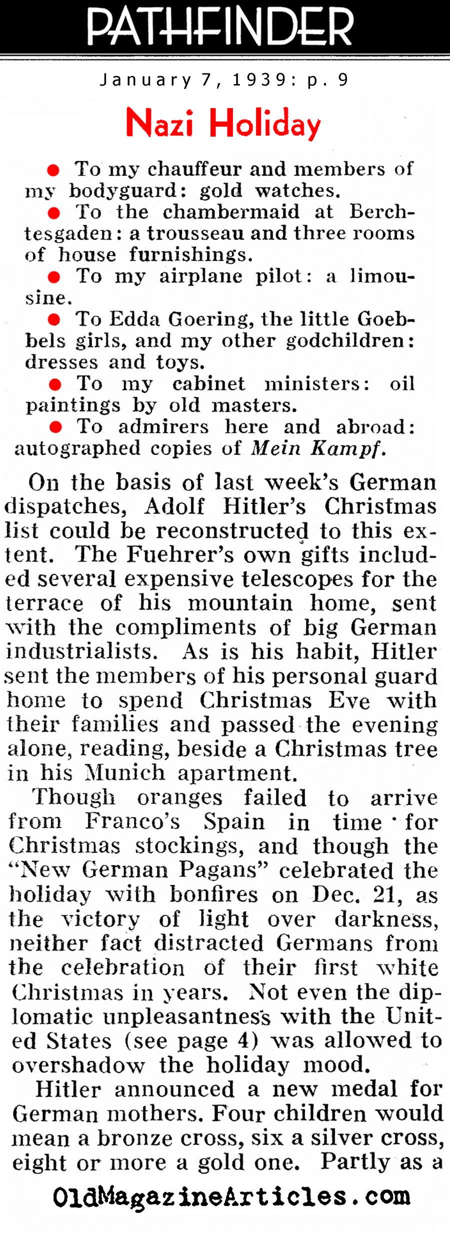 A Very Hitler Christmas (Pathfinder Magazine, 1939)