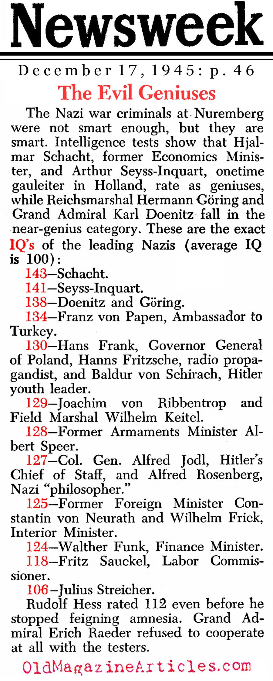 Evil Geniuses (Newsweek Magazine, 1945)