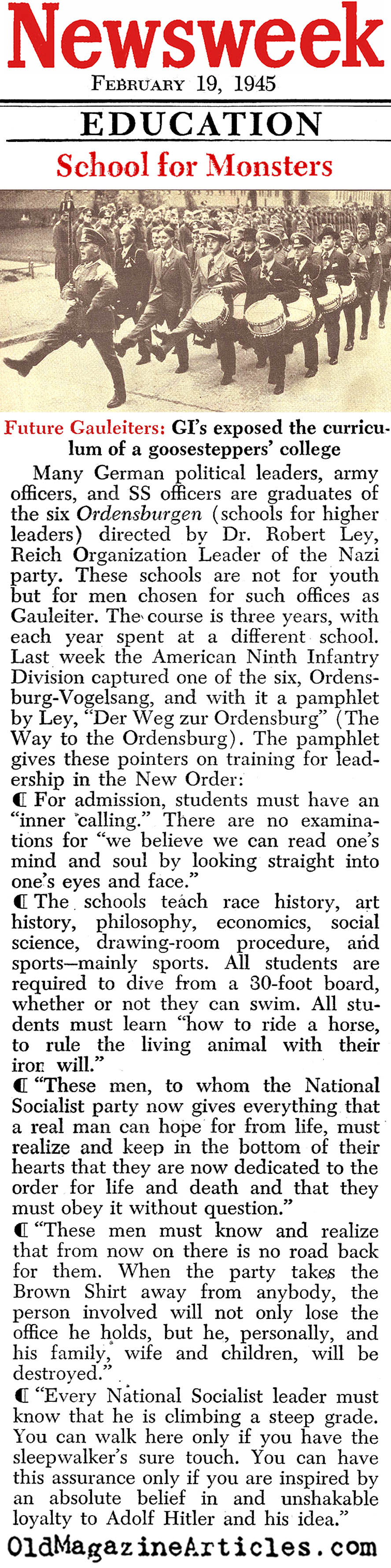 ''School for Monsters'' (Newsweek Magazine, 1945)