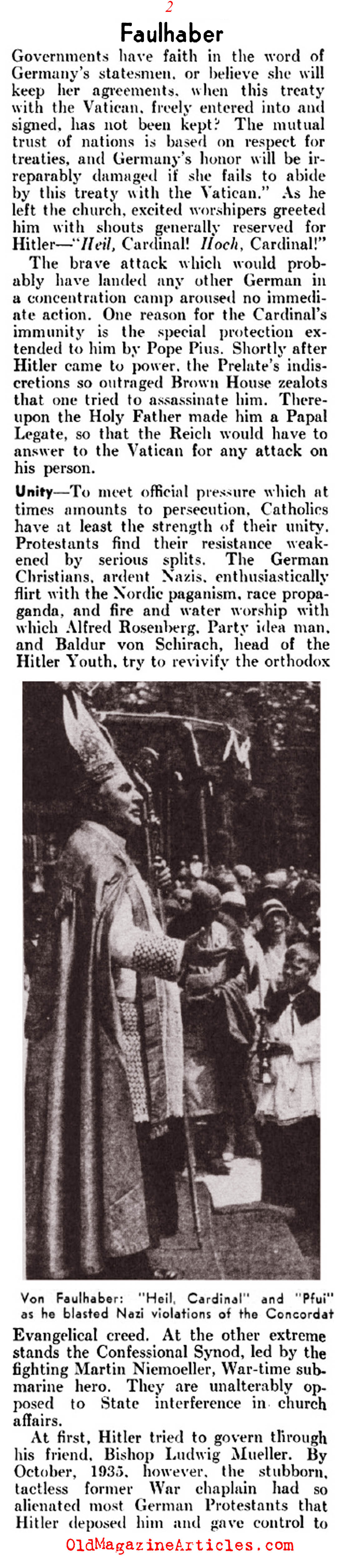 Catholic Hierarchy Pressured in 1930s Germany  (Literary Digest, 1937)