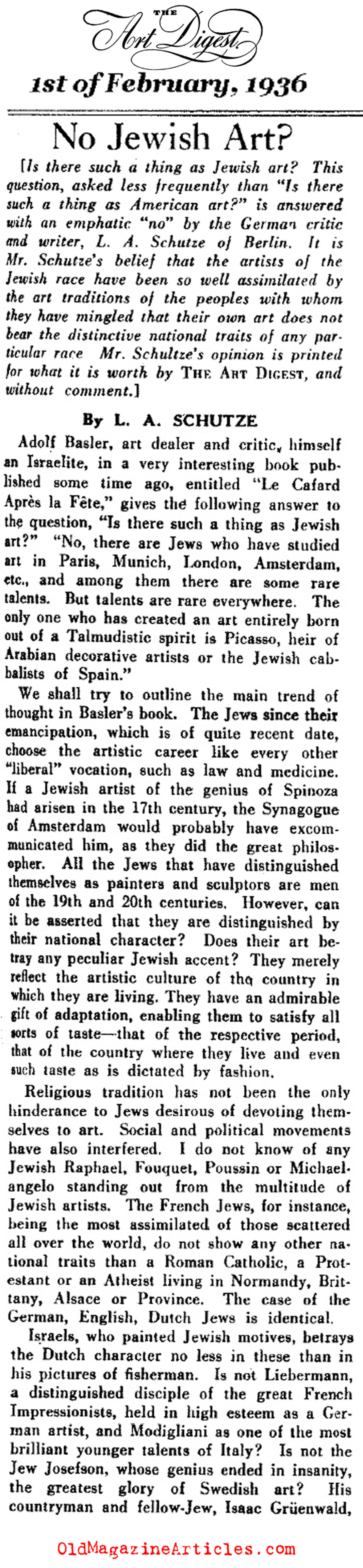 Nazi Art Criticism (Art Digest, 1936)