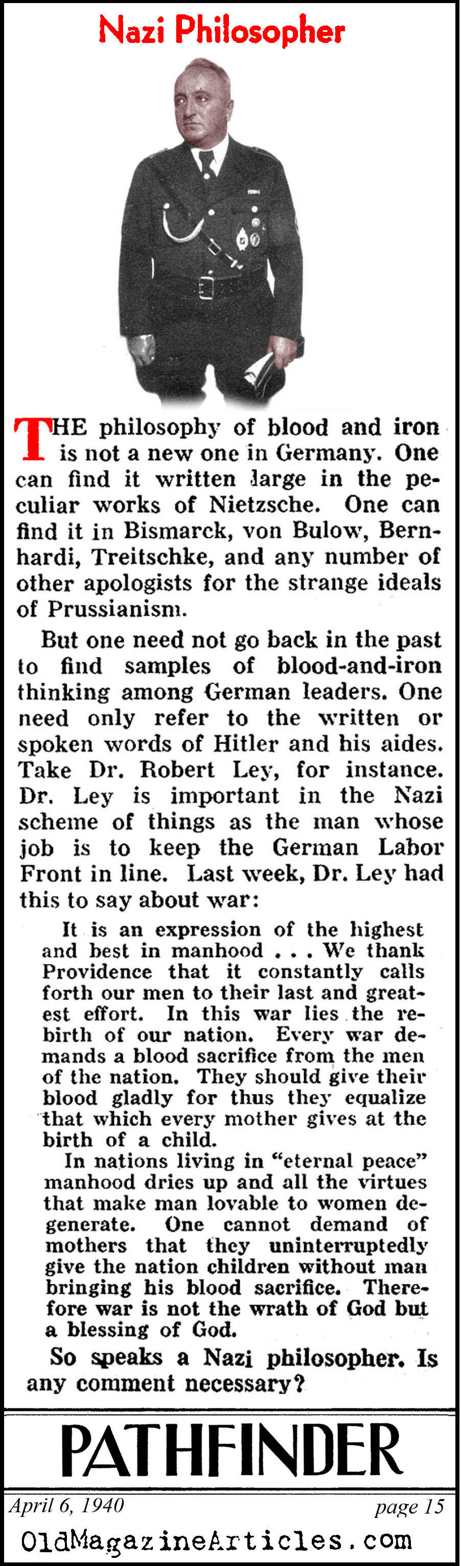 Robert Ley: Nazi Philosophizer  (Pathfinder Magazine, 1940)