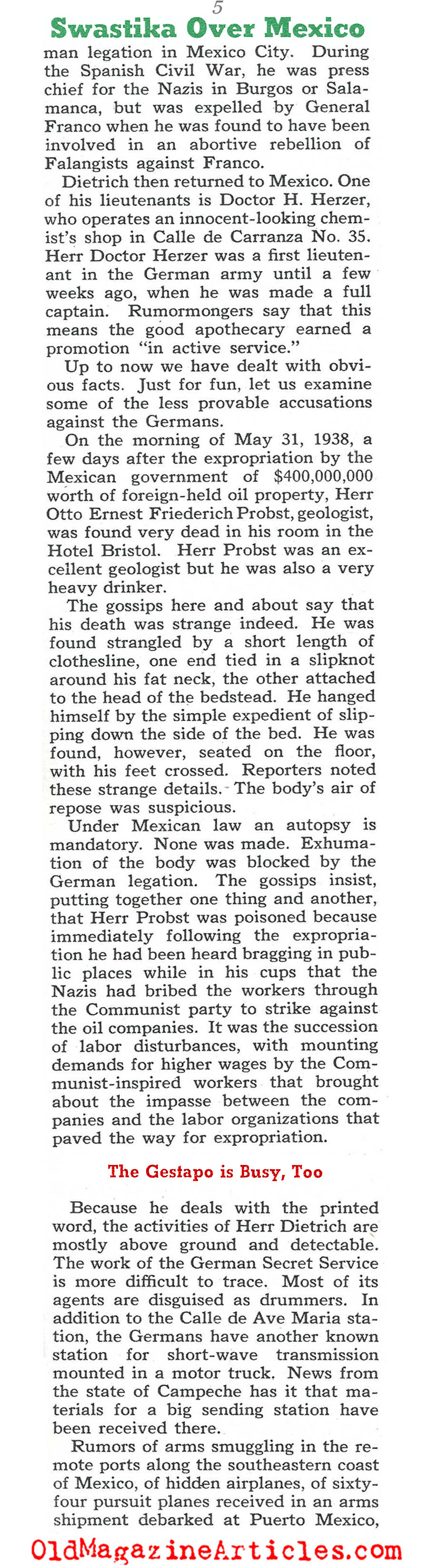 Hitler's Men in Mexico (Collier's Magazine, 1940)