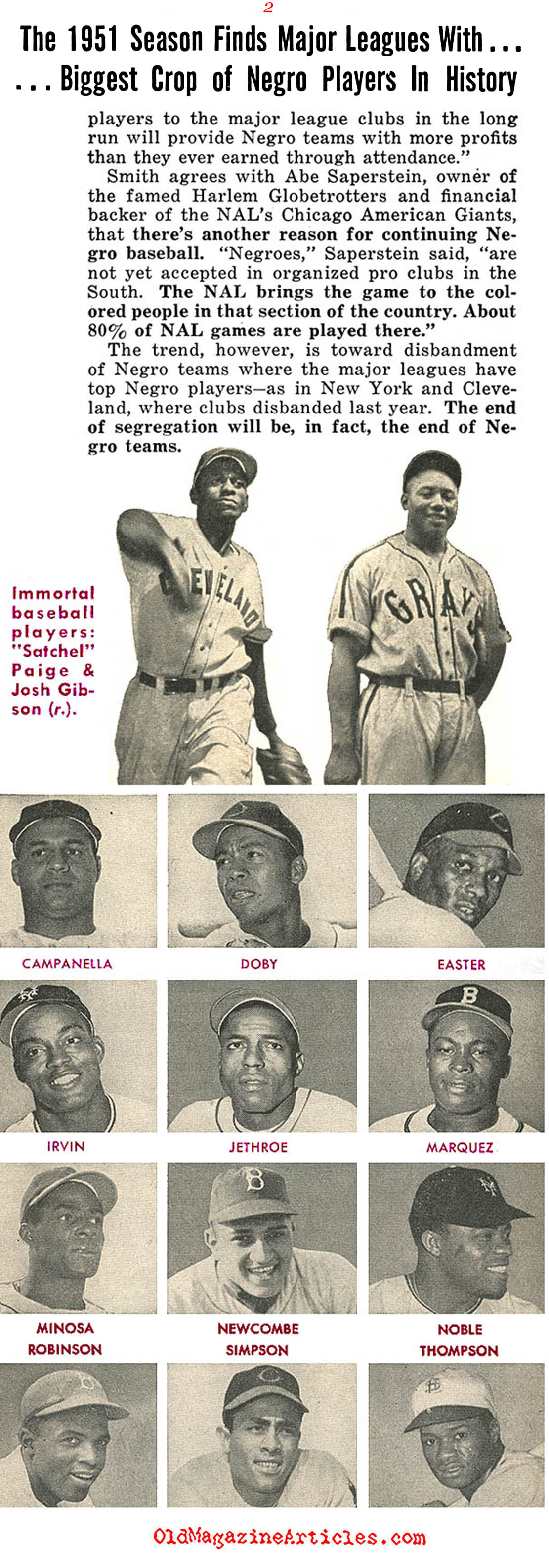 The Twilight of Segregated Baseball...(People Today Magazine, 1951)