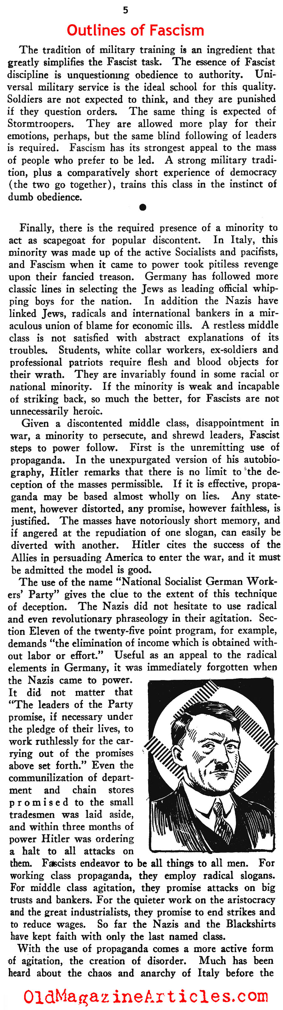 ''Outlines of Fascism'' (New Outlook Magazine, 1934)