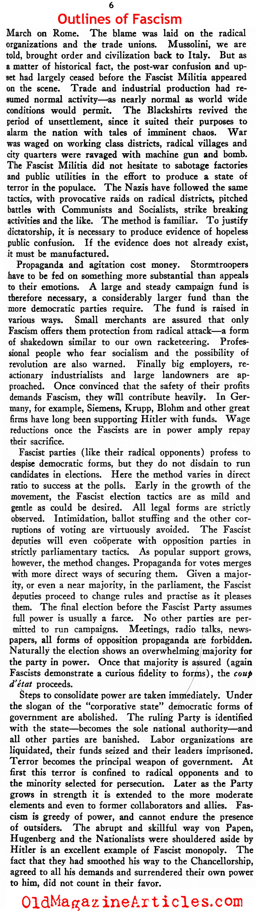 ''Outlines of Fascism'' (New Outlook Magazine, 1934)